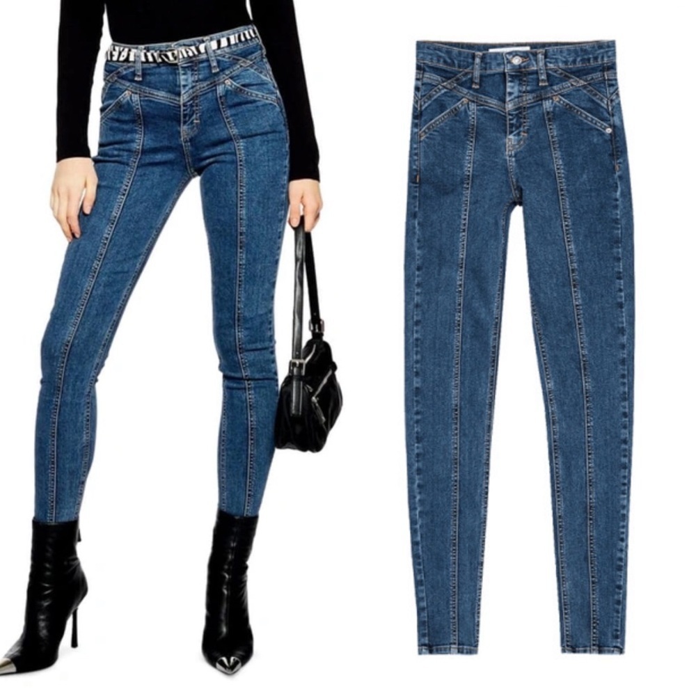 Topshop High-Rise Slim Jeans in Medium Blue Wash